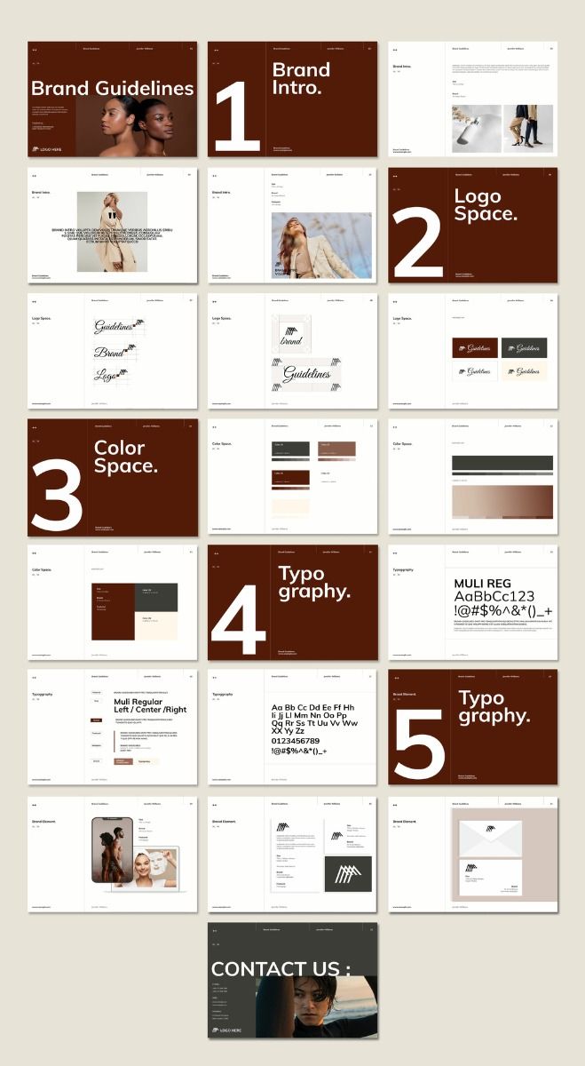 A Modern Brand Guidelines Template with a Minimalist Layout and 22 Customizable Pages