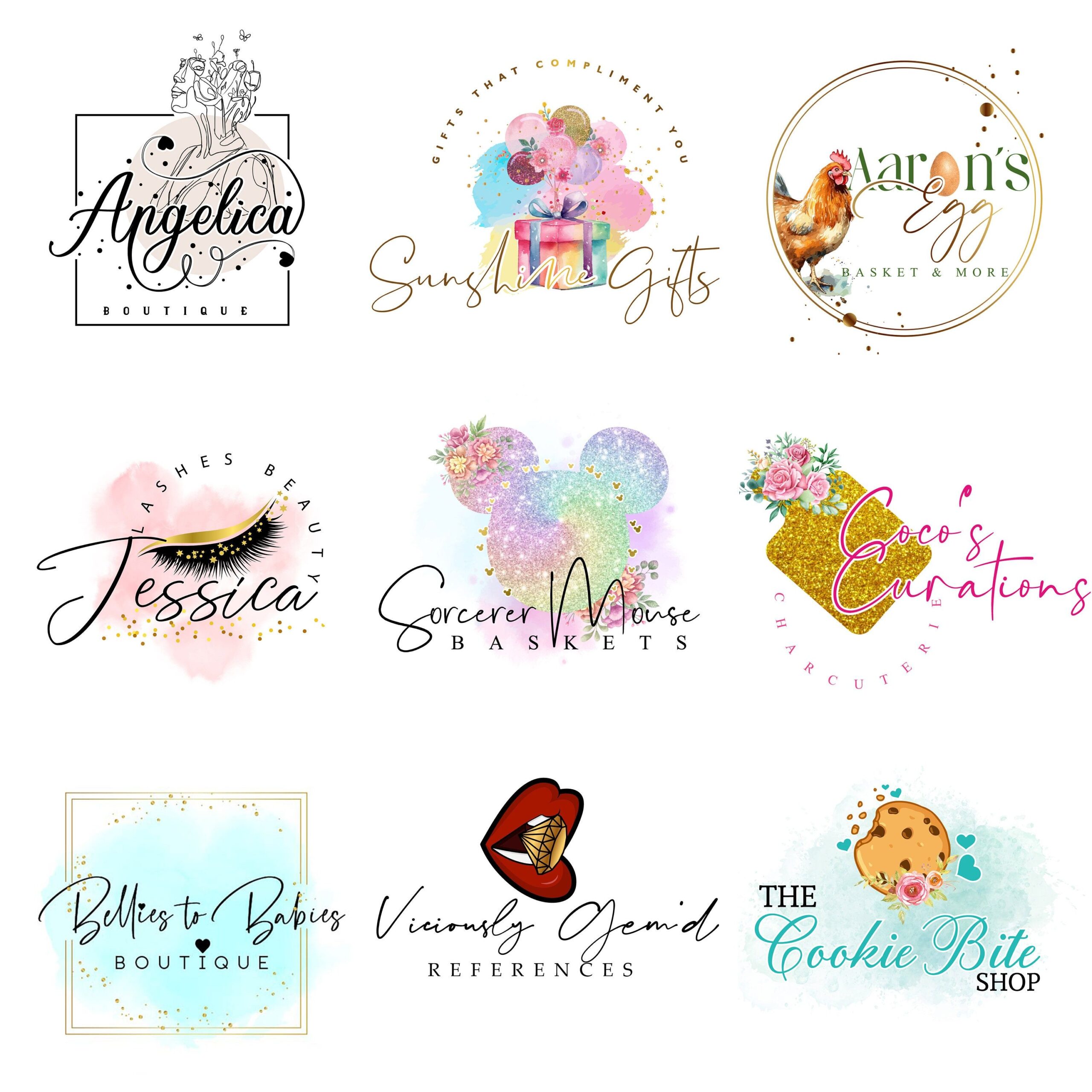 Kit de conception de logo personnalisé et de marque | Logo d’entreprise moderne | Logo de boutique féminin aquarelle | Ensemble de marque pour petite entreprise