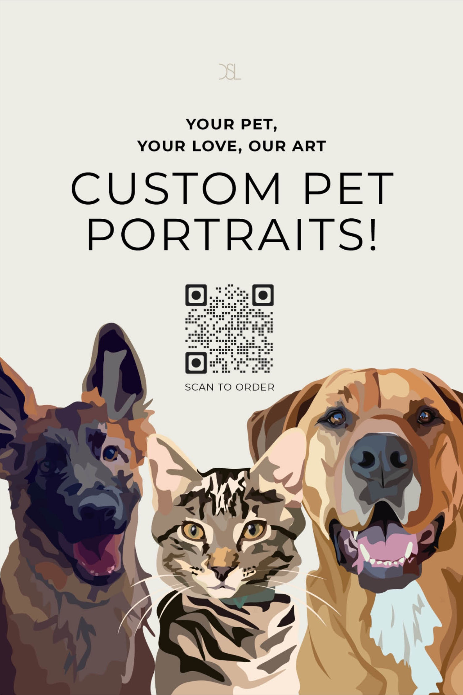 Dog Illustration Custom Pet Portrait Digital Drawing of Dog and Cat