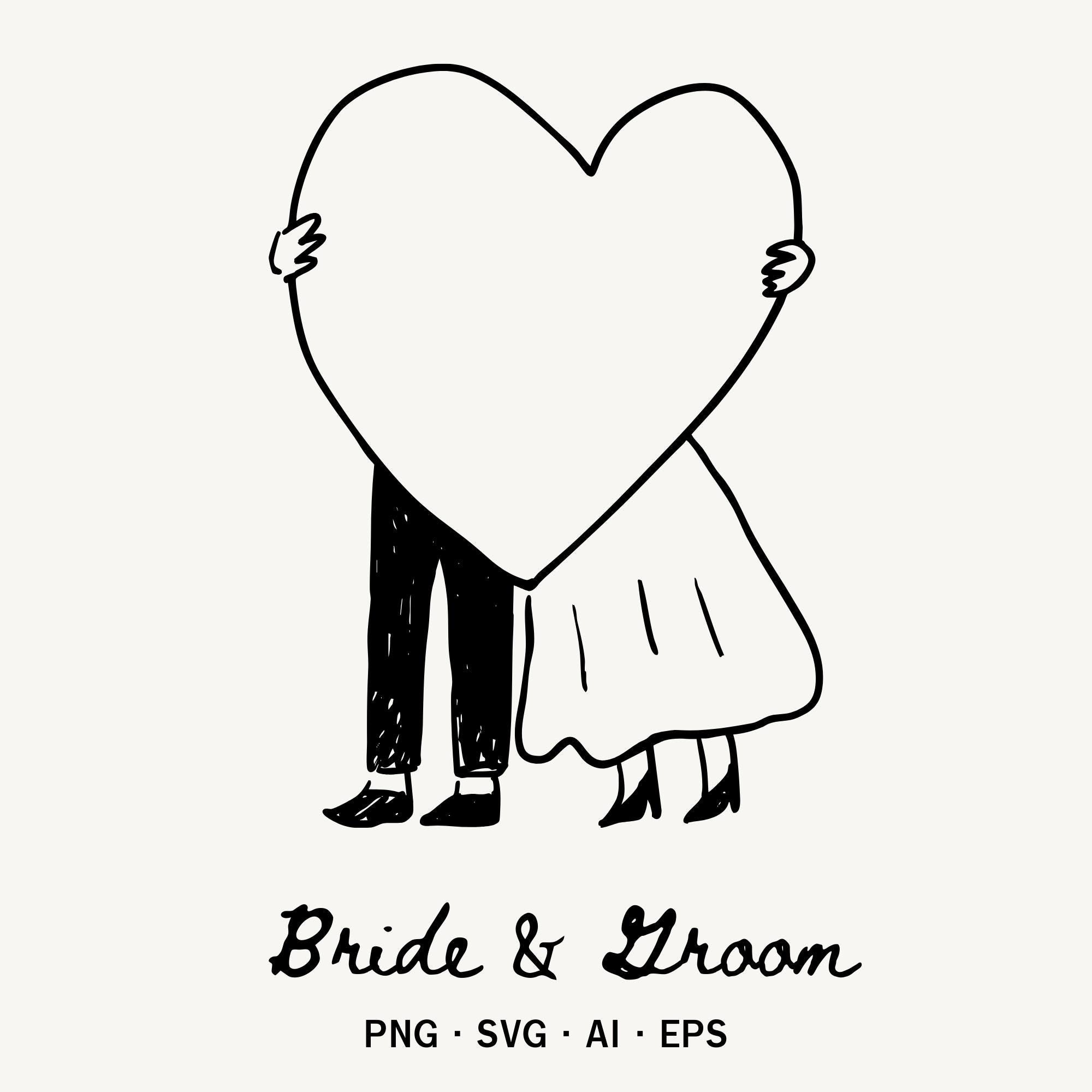 Clipart SVG mariés dessinés à la main, illustration de mariage fantaisiste (téléchargement numérique)