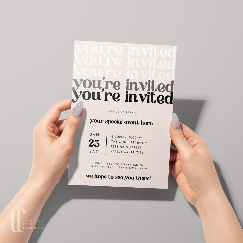 Neutral Retro Business Invitation Canva Template | Jace – 5 x 7 / Beige