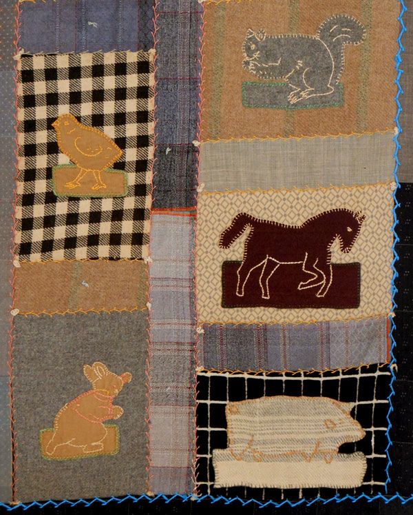 Antique Wool Folk Art Applique Quilt