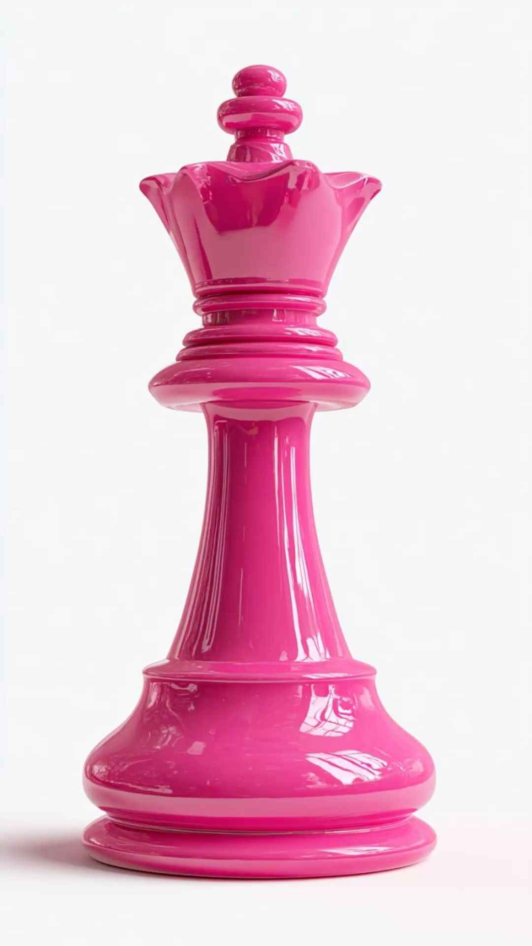 3D rendering of a pink chess piece on a white background. Bright color, minimalism.