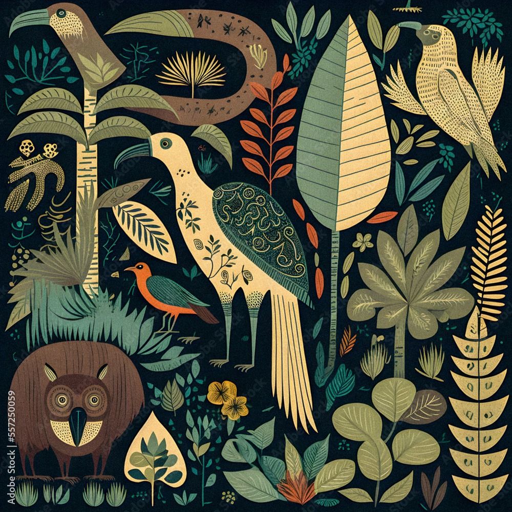 Jungle animals set pattern illustration, flat colorful design, granular texture Stock Illustration | Adobe Stock