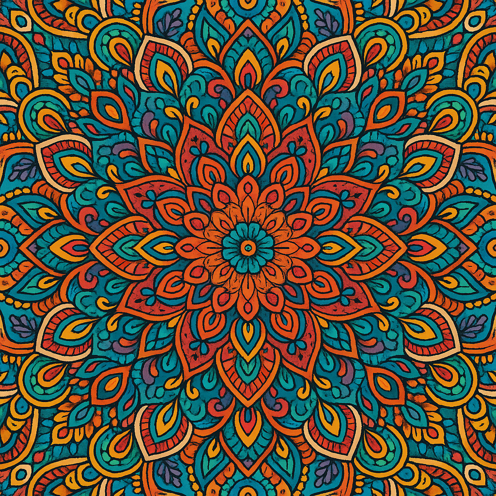 Vibrant Mandala Art: Orange Teal Abstract Pattern