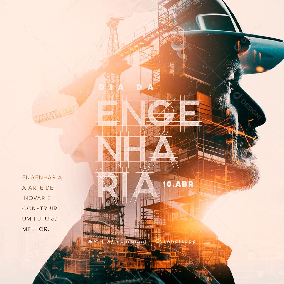 Dia da Engenharia 10 de Abril A Arte de Inovar e Construir Social Media PSD Editável