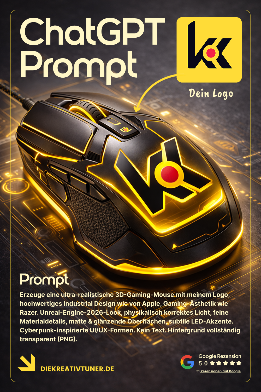 ChatGPT Prompt: Ultra‑realistische 3D‑Gaming‑Mouse mit Deinem Logo erstellen