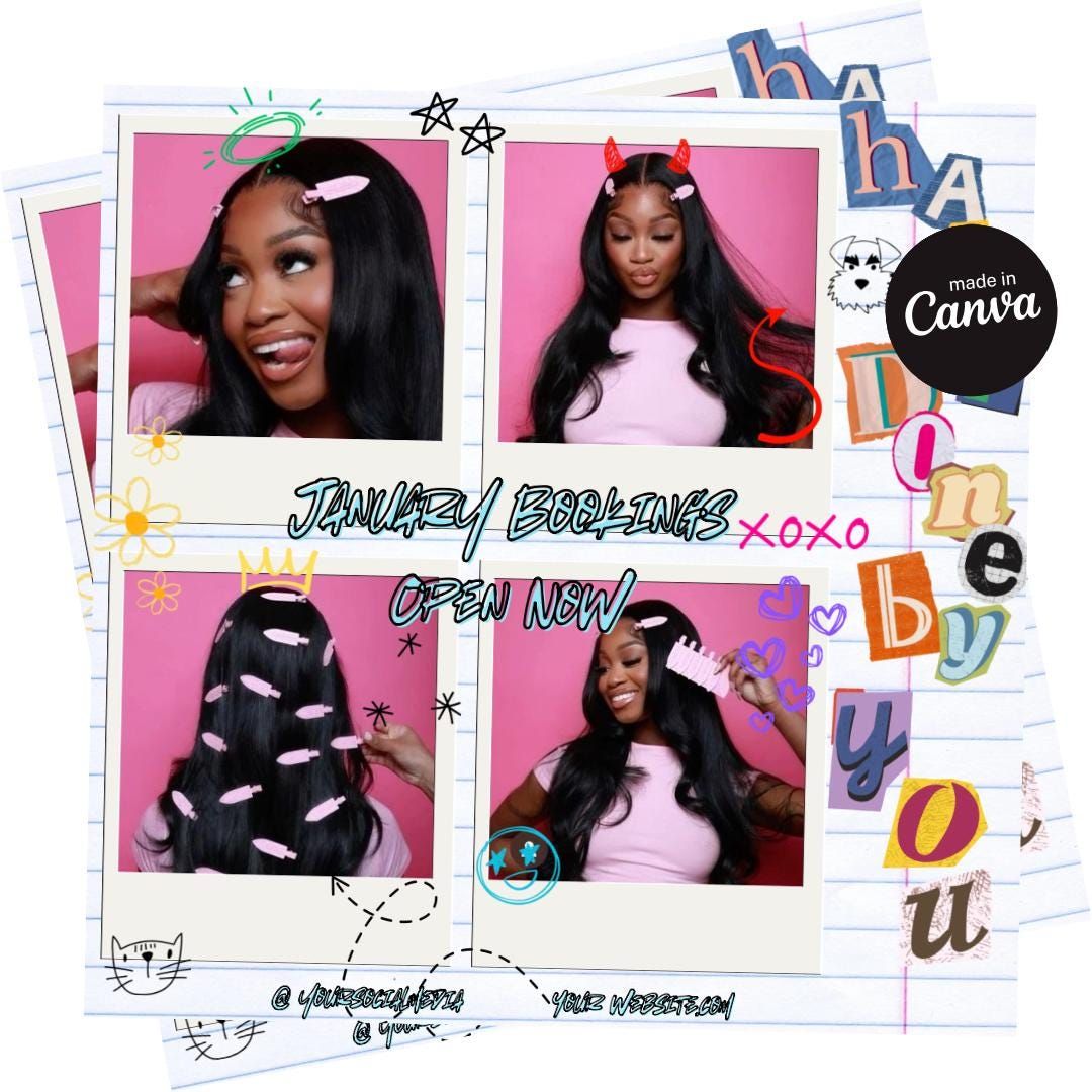 Flyer de réservation de janvier Modèle canva modifiable Réservations ouvertes Flyer de réservation de cheveux de février Flyer d’offre coiffure Flyer de cils Flyer d’ongles Nouvel An