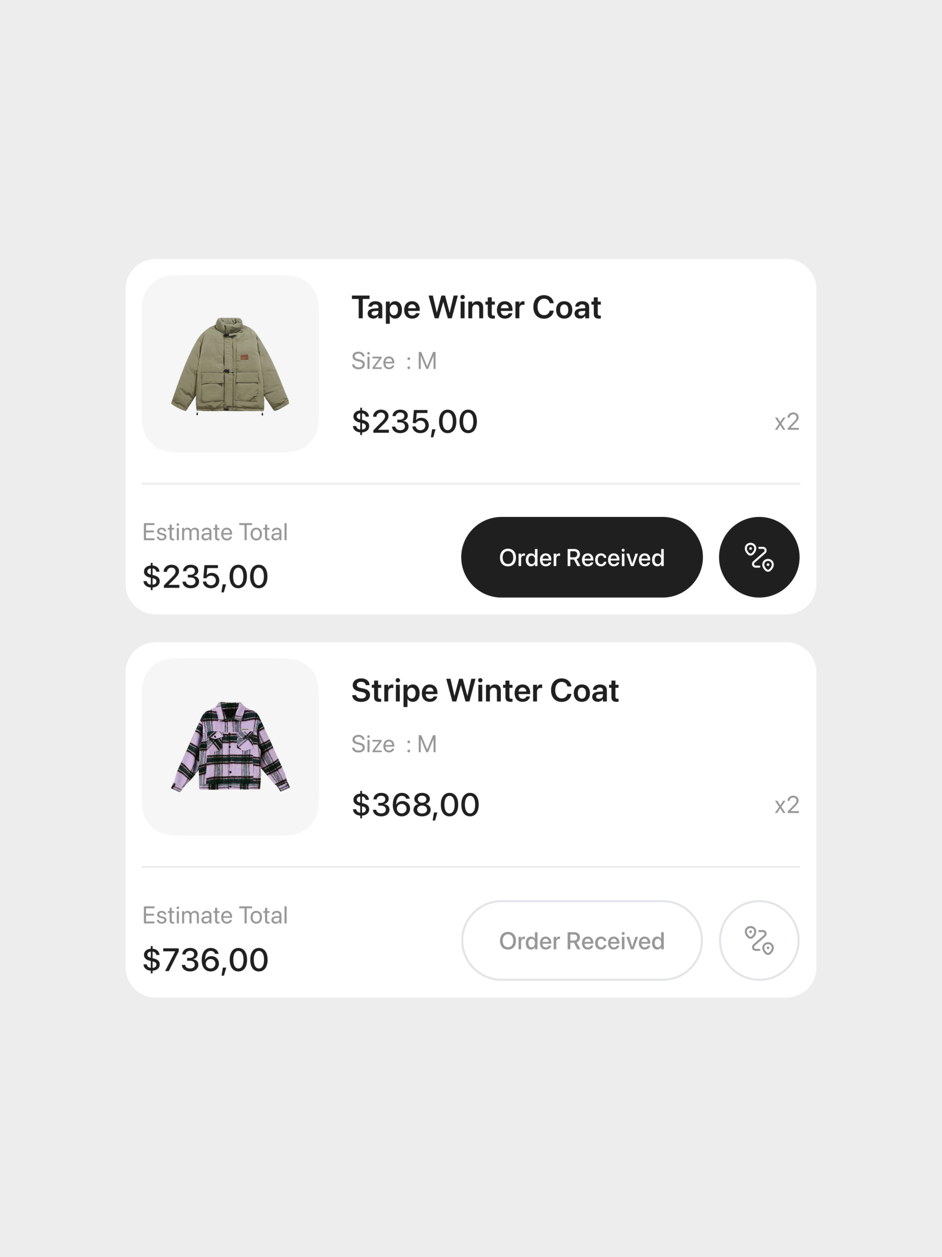 Minimal Product Card UI – Winter Coat Shopping App