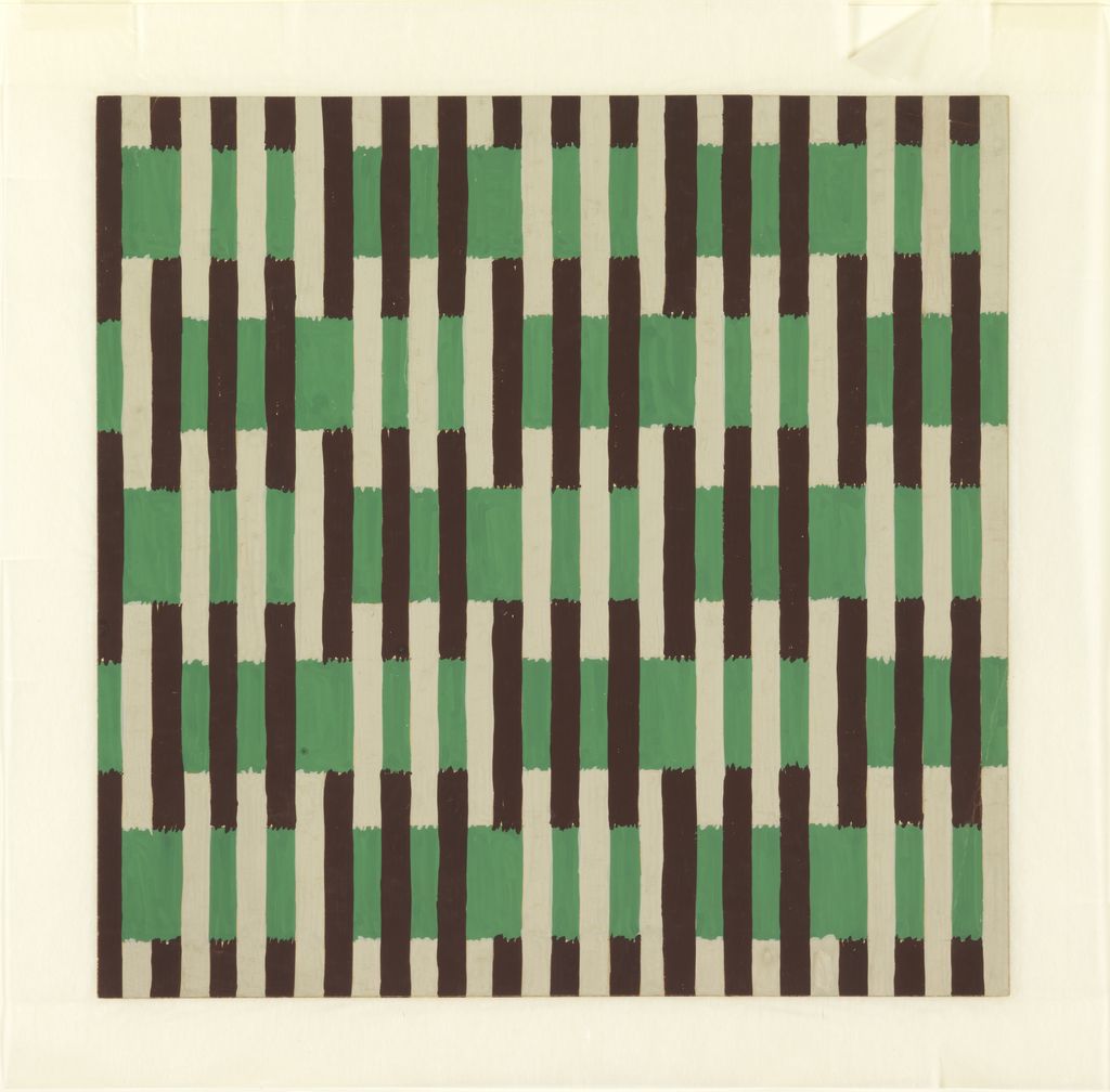 Drawing, Textile Design: Interwoven Brown and Green Stripes