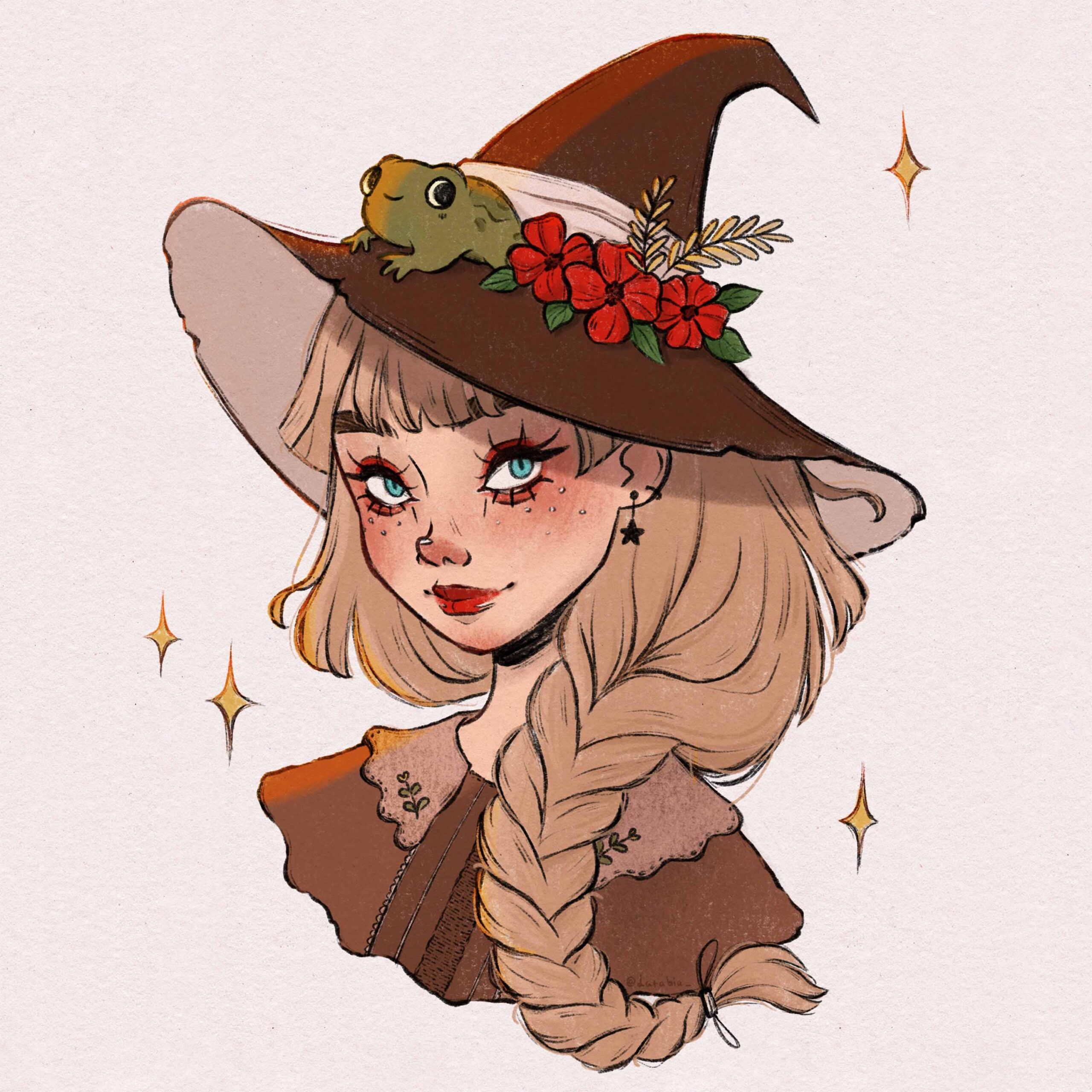Witchy girl with frog illustration by @latabia_