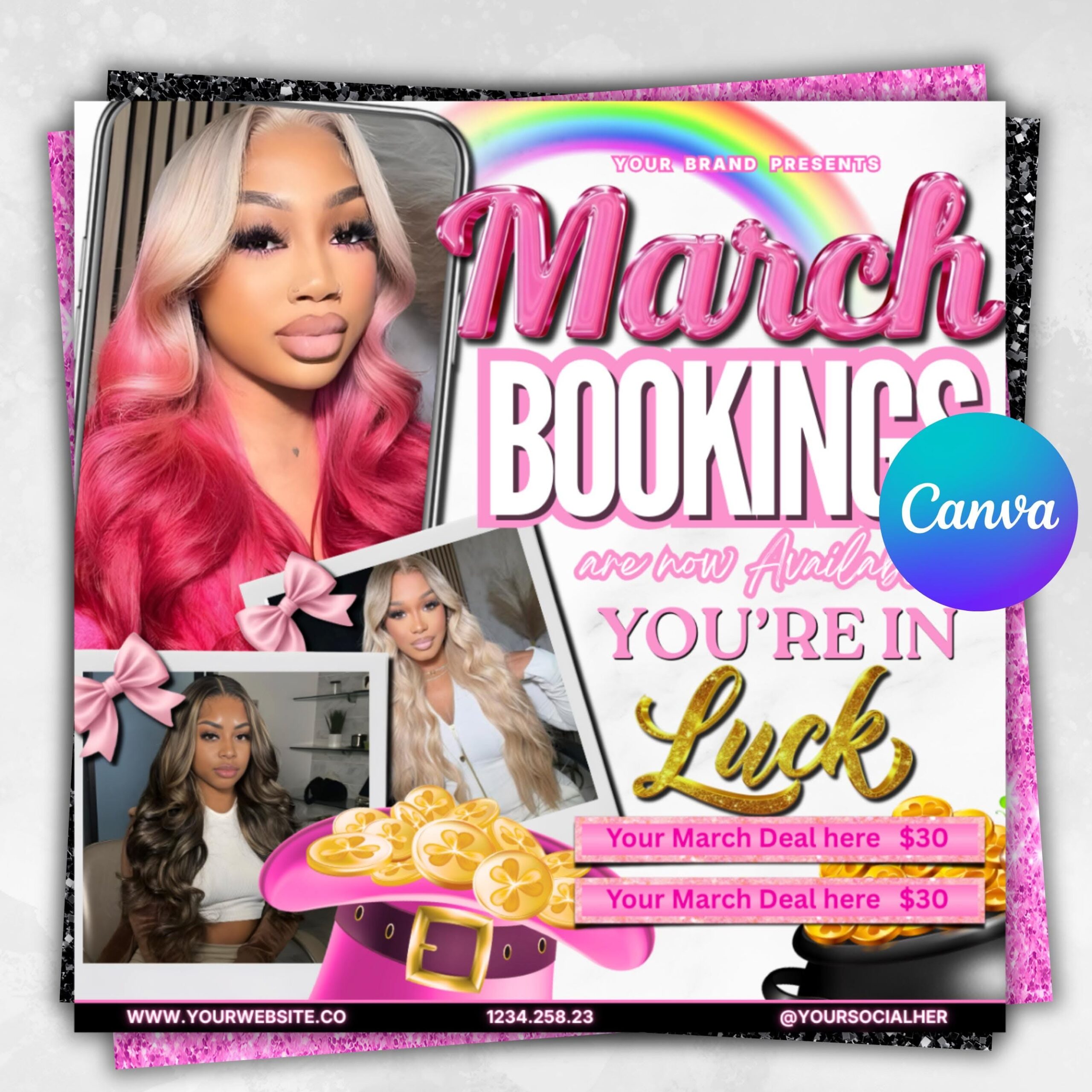 Flyer de réservation de mars St. Patrick Day Flyer Book Now Flyer Hair Braid Lash Nail Flyer de réservation MUA modifiable sur Canva téléchargement immédiat