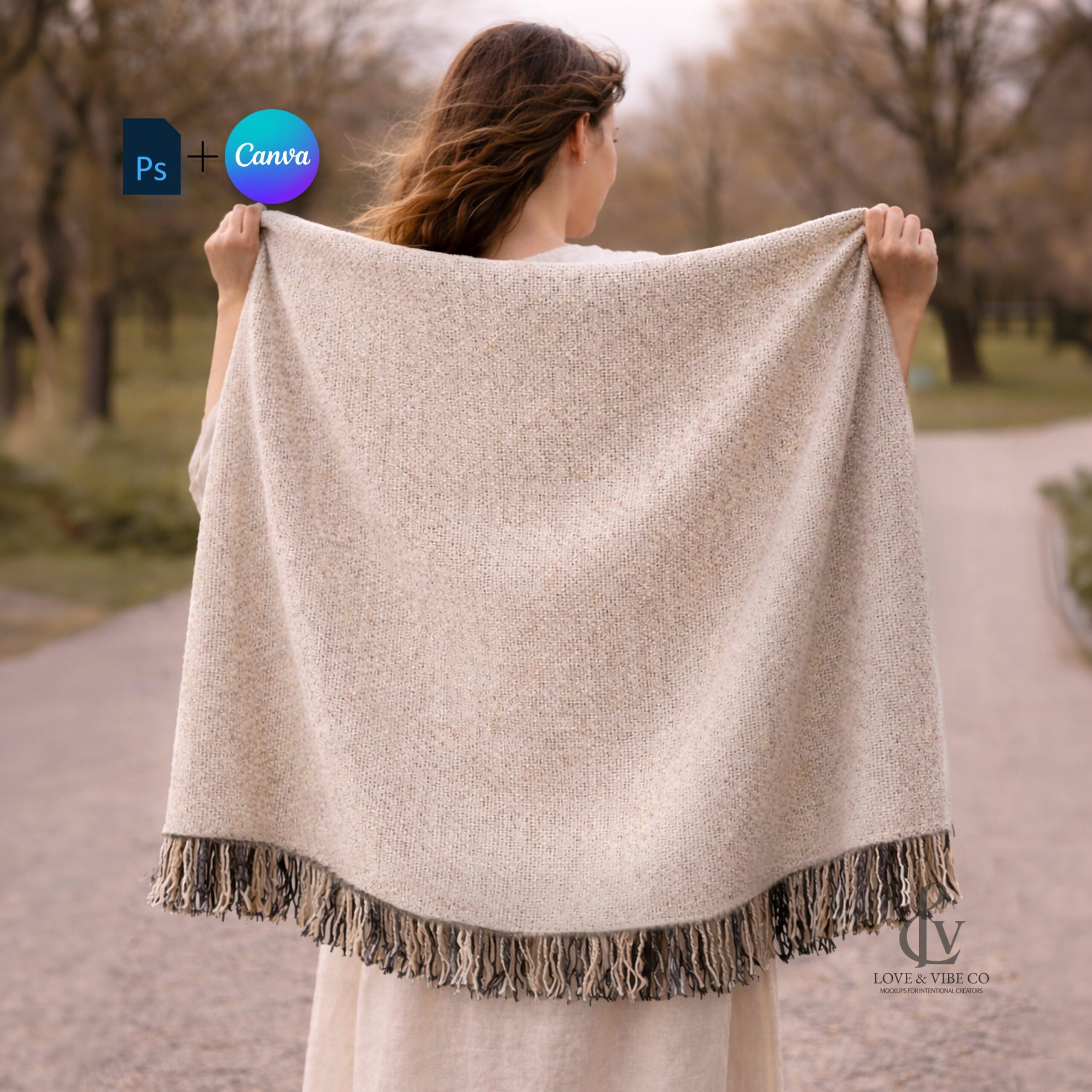 Woven Blanket Mockup for Photoshop | Printify Throw PSD Smart Object | Blanket Product Scene in Park | Canva Template