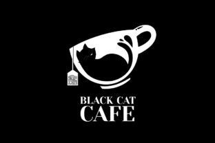 Black Cat Tea Drink Mug Cafe Logo Design Graphic by Ardwork