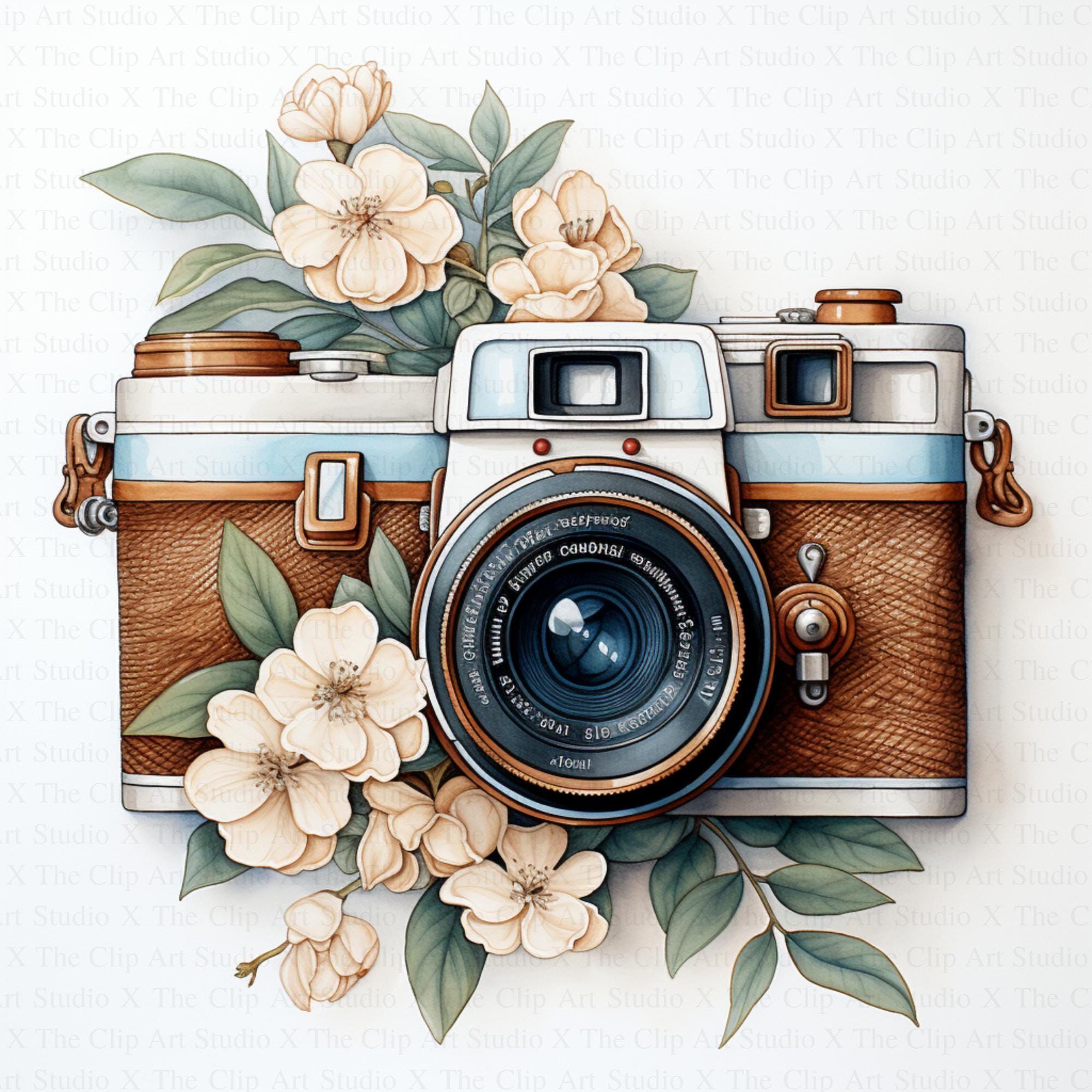 Vintage Floral Camera Clipart | 10 High Quality JPGs | Digital Download | Paper