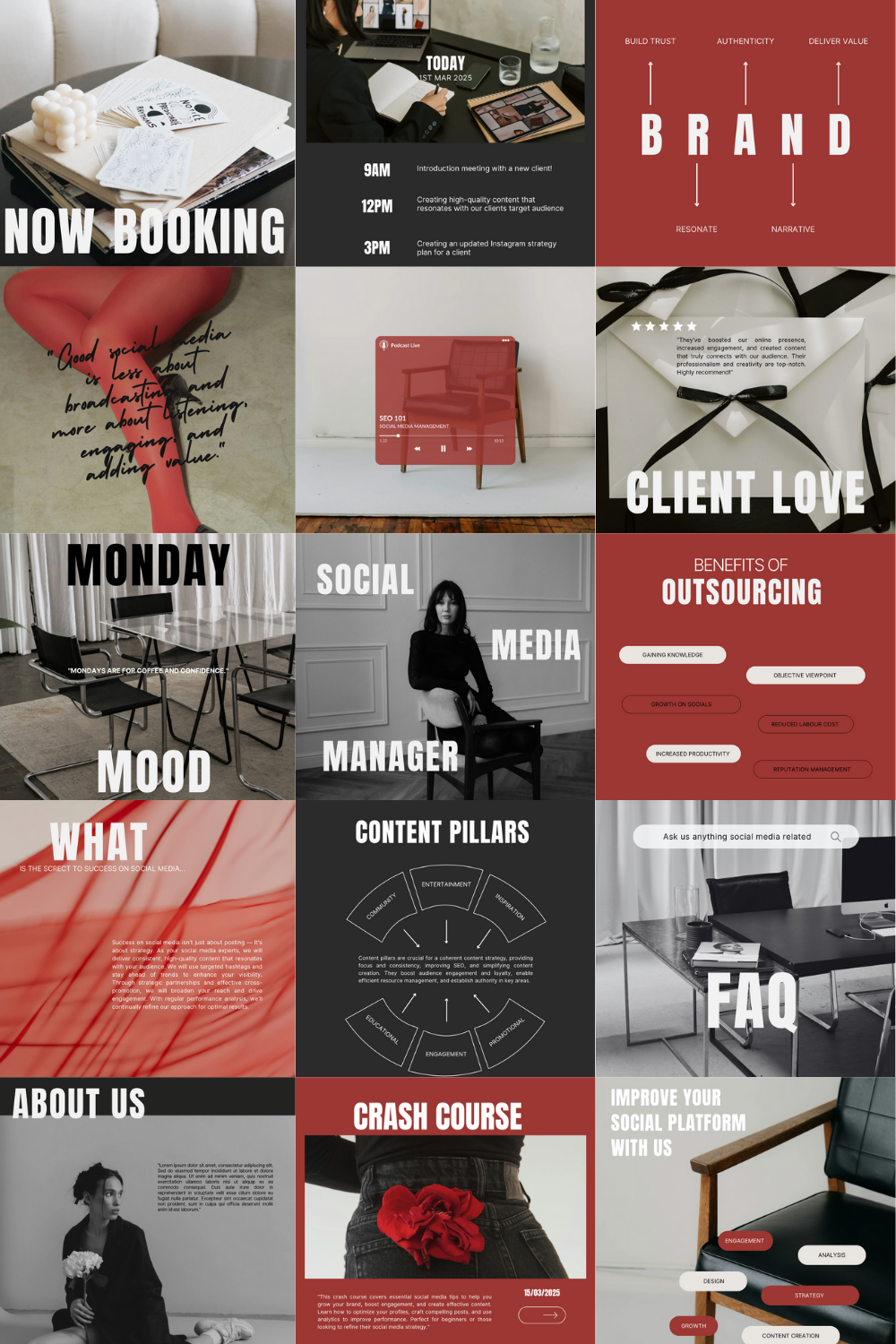 Bold Red Social Media Instagram Templates | Social Media Manager | Digital Marketing | Canva