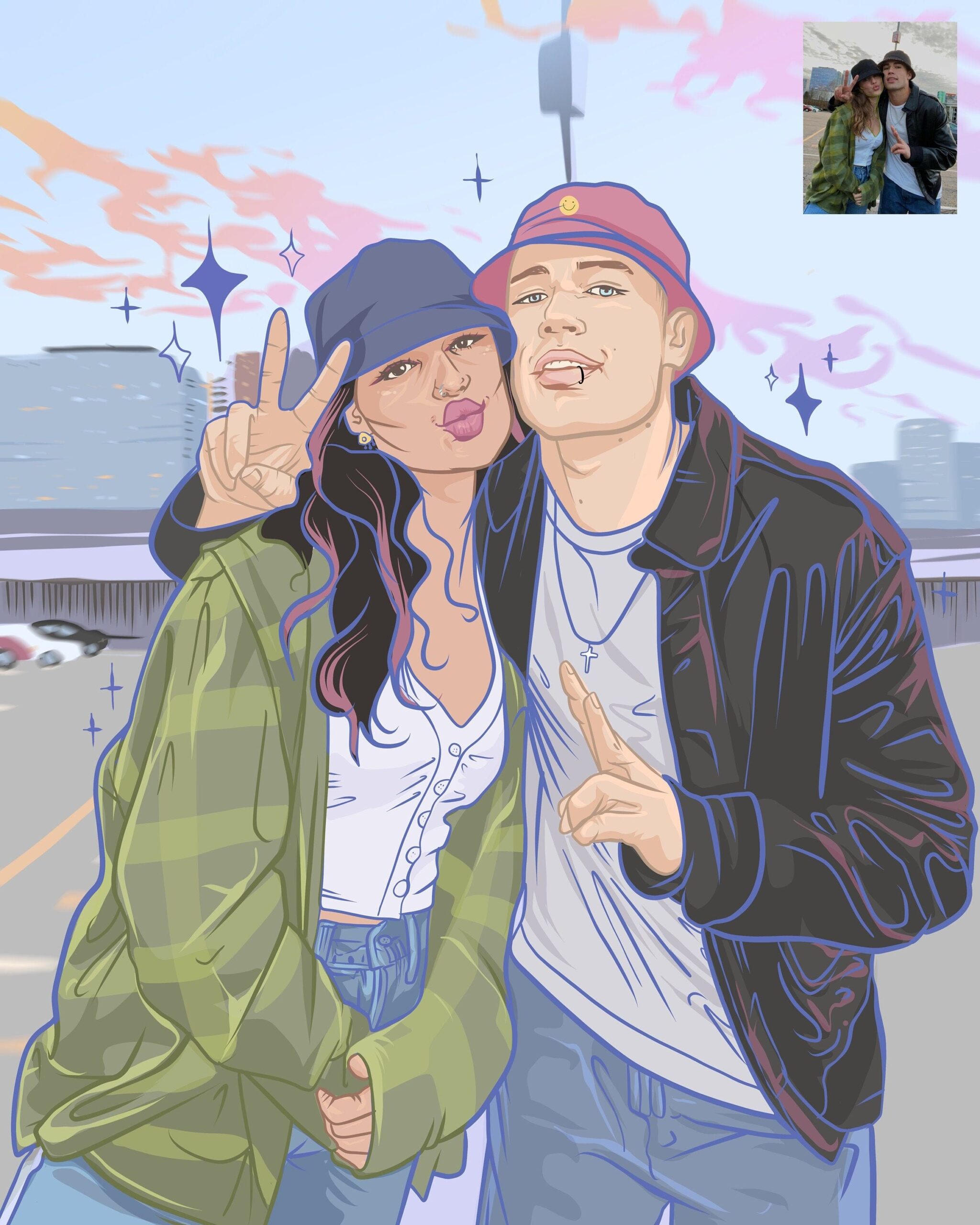 Portrait personnalisé à partir d’une photo Cadeau relation longue distance pour petit ami Cadeaux d’anniversaire de petit ami Cadeau personnalisé pour petite amie Portrait de couple