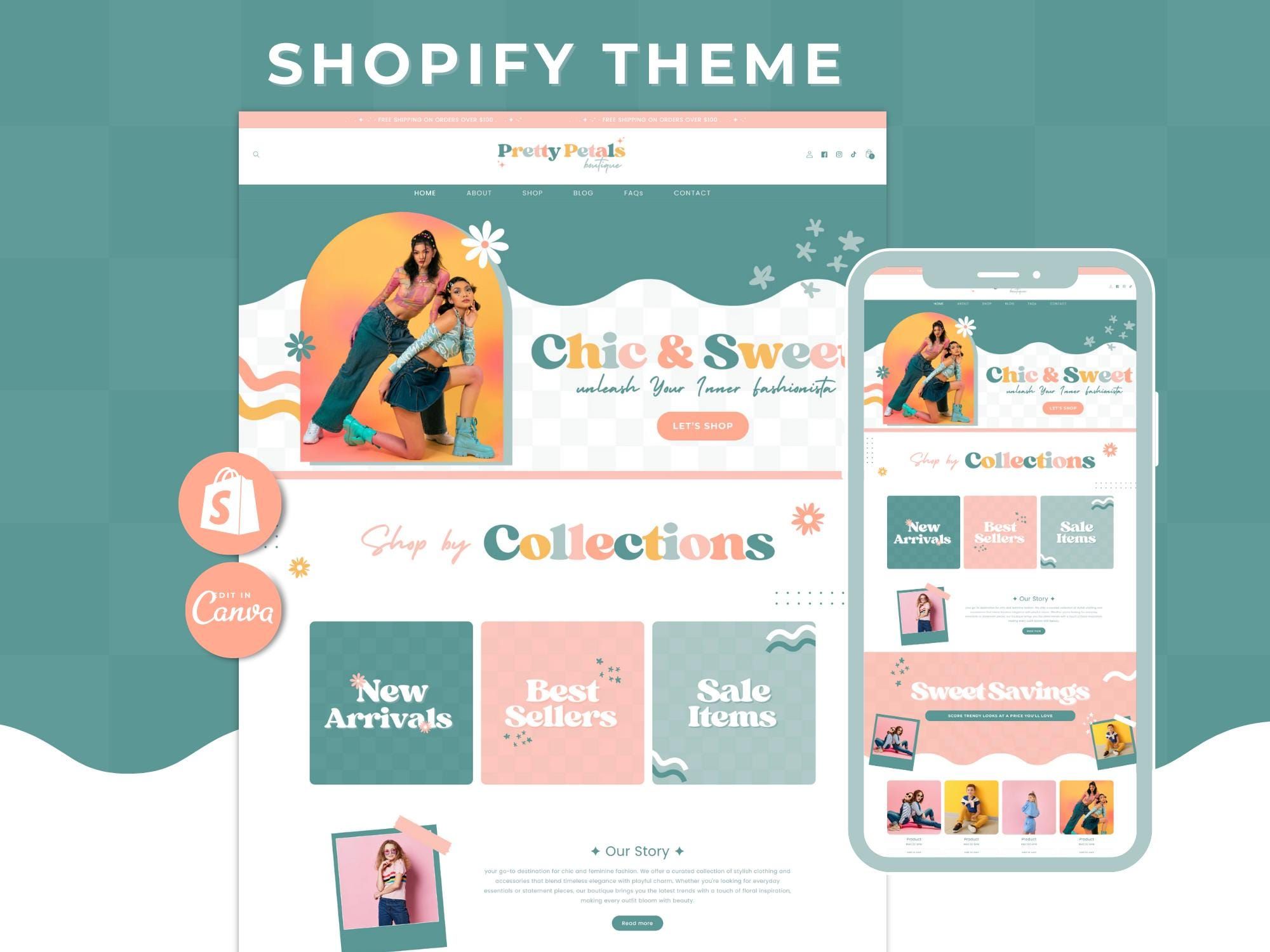 Thème Shopify pastel, conception de site Web de boutique de vêtements, joli thème Y2K, boutique de cadeaux et boutique d’accessoires