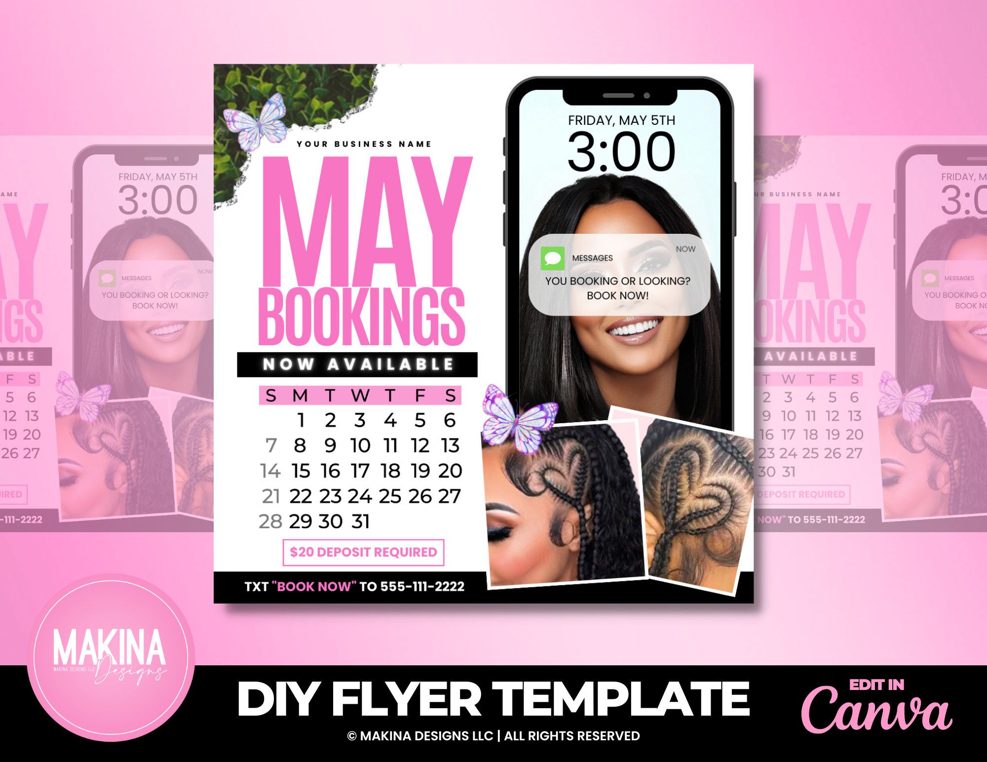 May bookings flyer template, Editable Booking Flyer Template, DIY Hair Lash Makeup Nail Appointments Available Flyer, Book Now Flyer