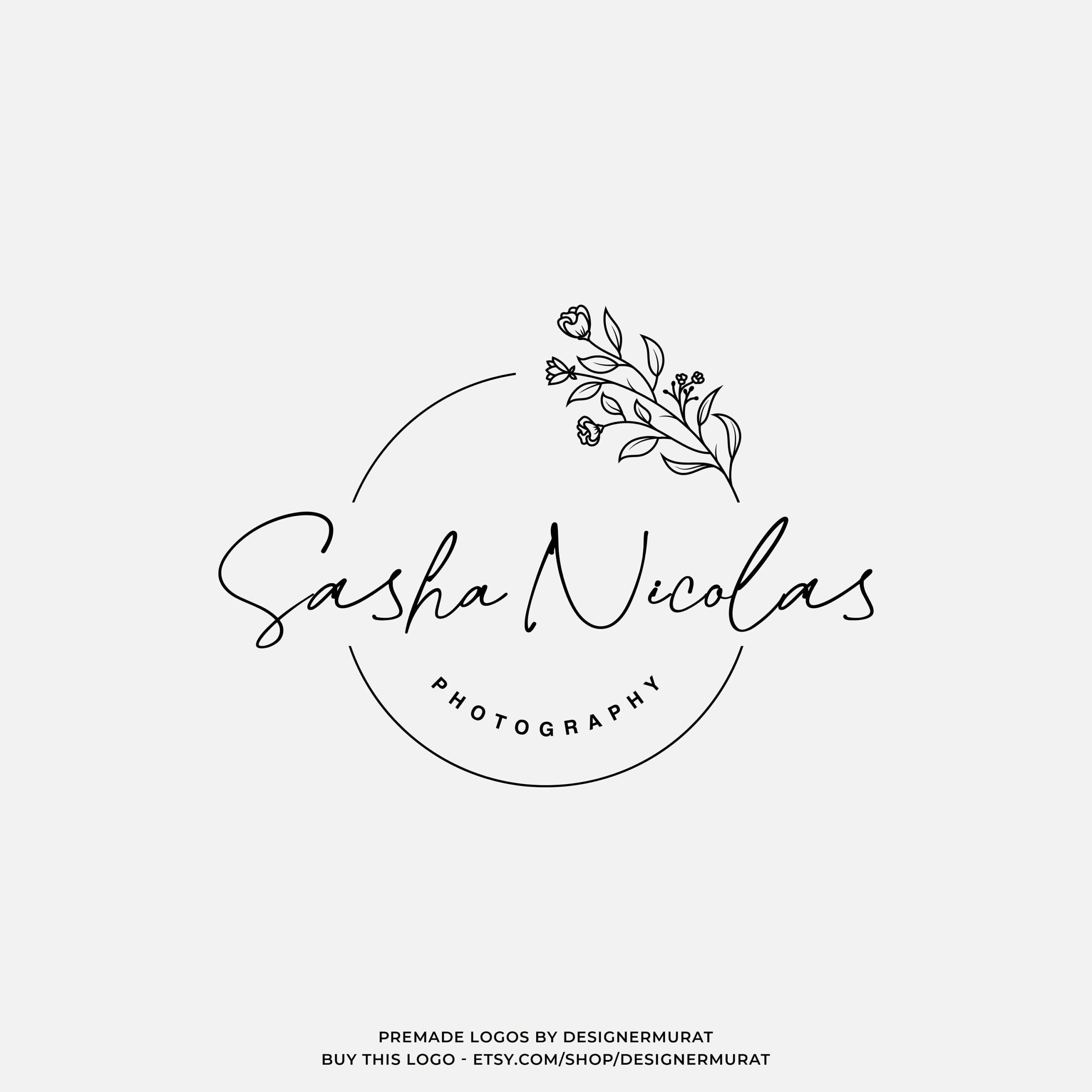 Logo Floral Circle Photographer : écriture préfabriquée moderne