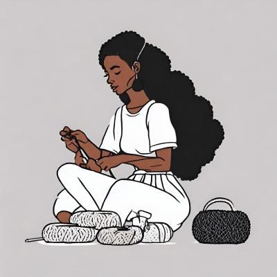 Free Clipart of Girls Crocheting or Knitting