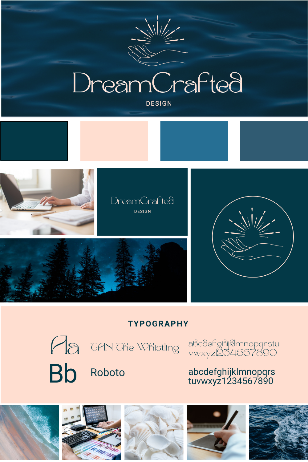Elegant Brand Board | Dark Blue and Blush Branding moodboard