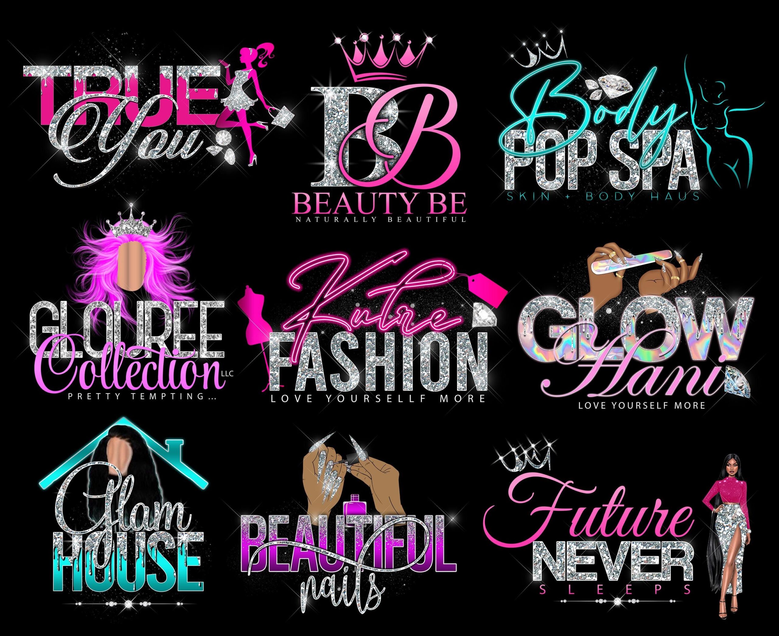 Custom Glitter Logo Design: Beauty, Hair, Nails, MUA