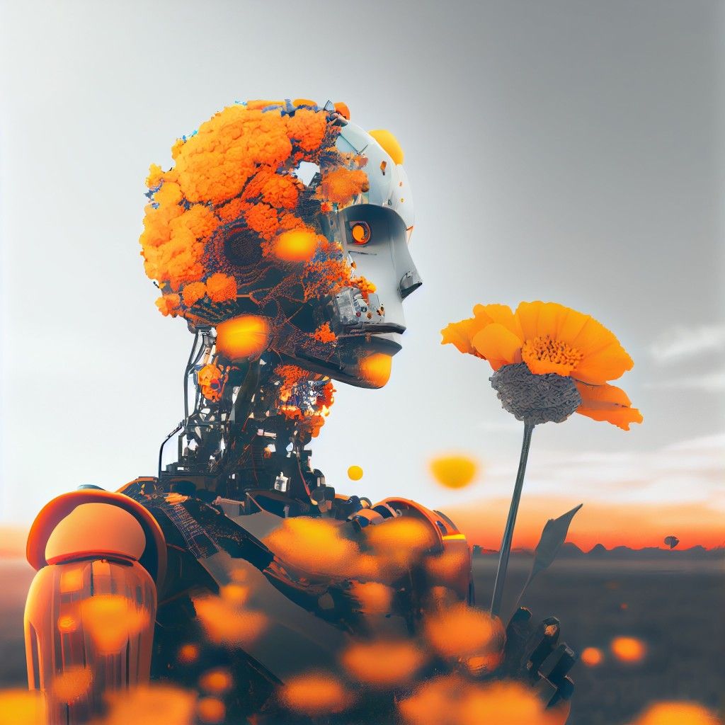 Ai artificial intelligence art Robots and flowers