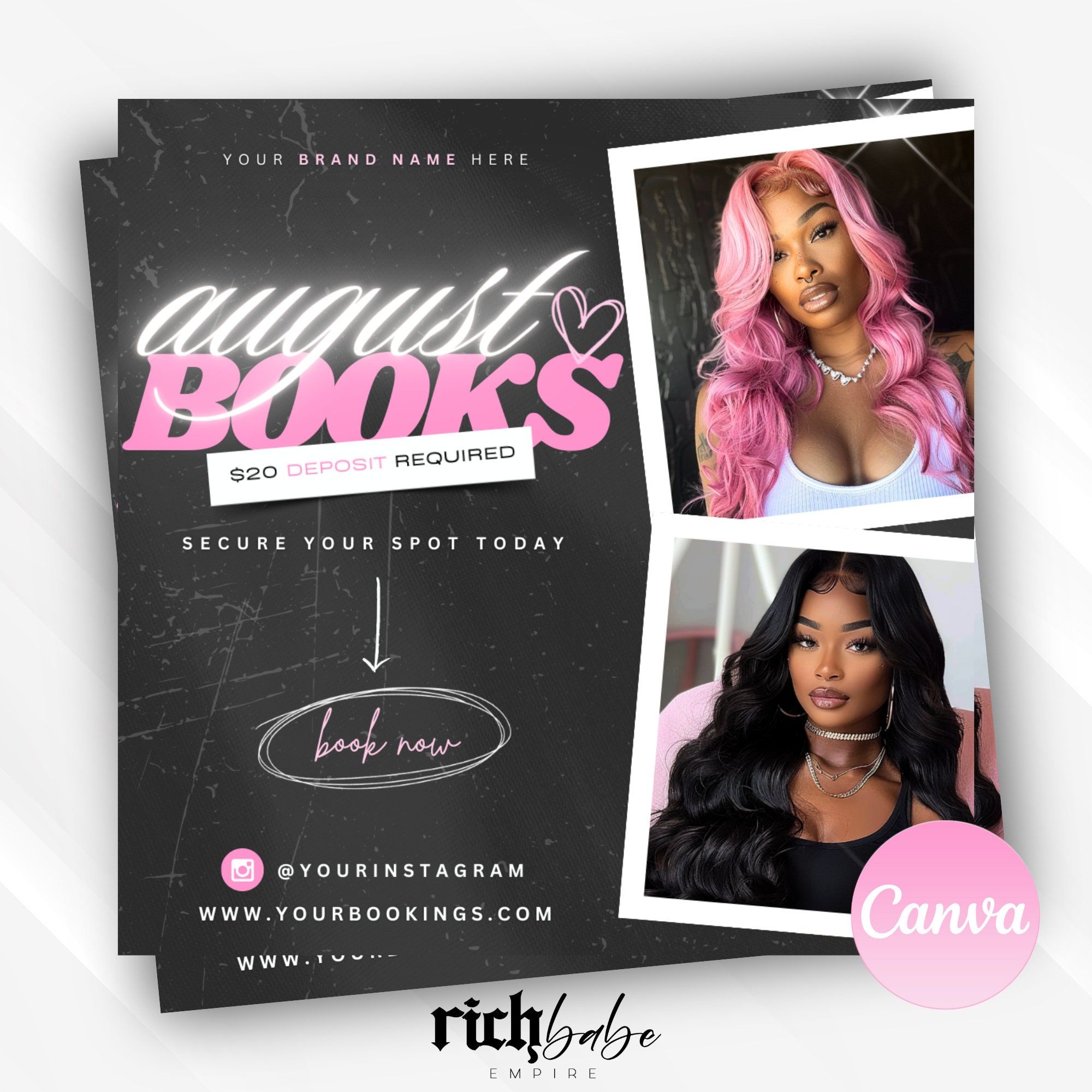 Editable August Bookings flyer, New bookings flyer, book now flyer, appointments, appointment flyer, Canva template