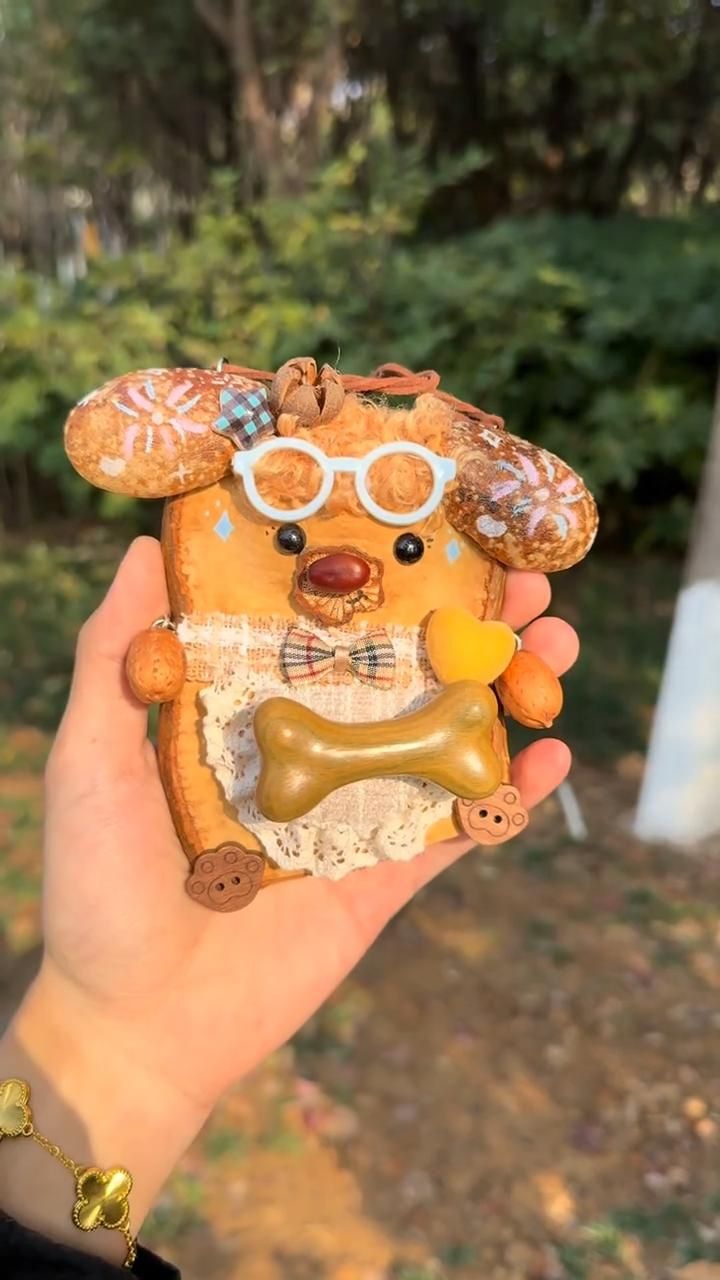 Cute Dog with Glasses Wood Slice Art | Handmade Puppy Ornament