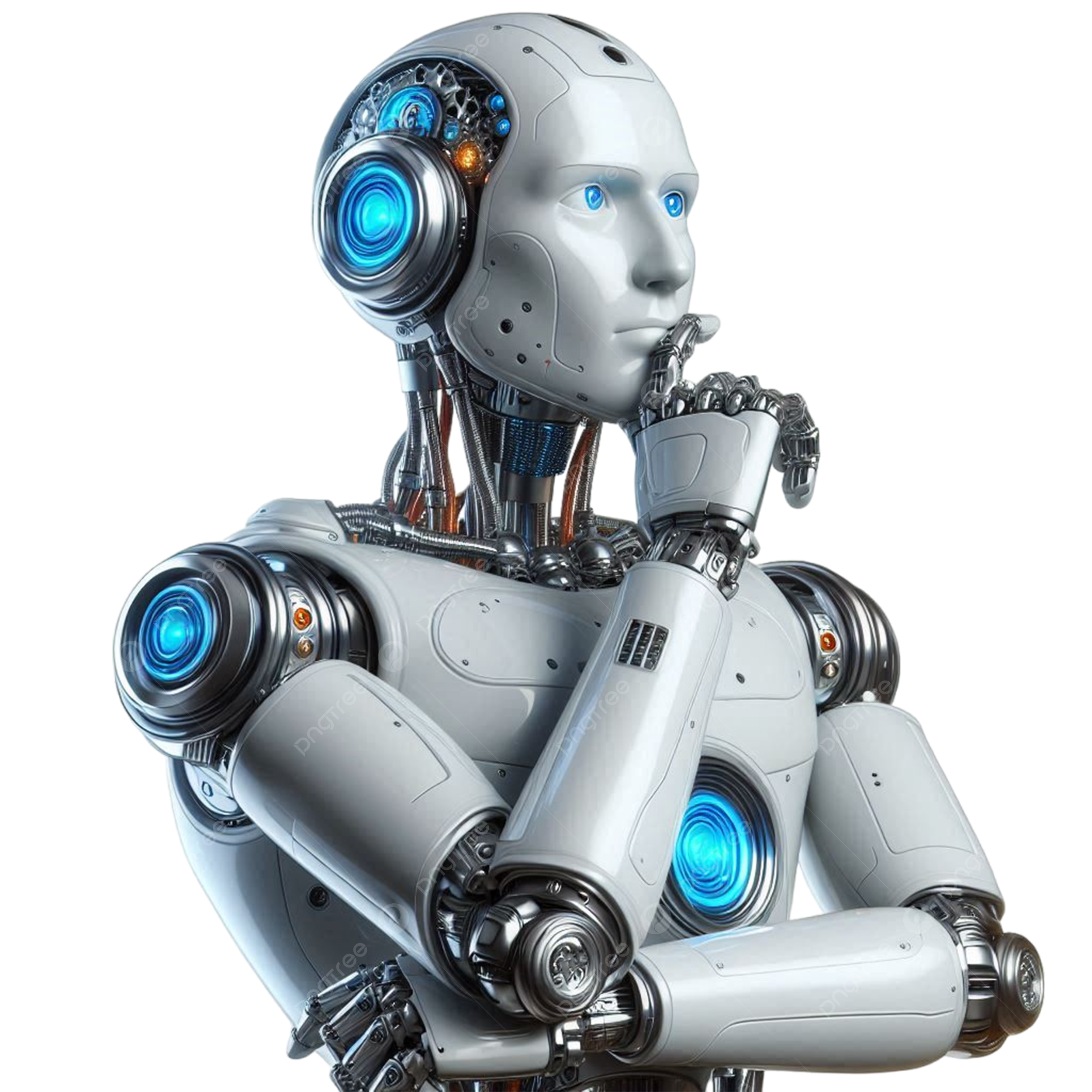Humanoid Robot Deep In Thought, Thinking Robot, 3d Humanoid Robot Thinking With His Arms Crossed PNG Transparent Image and Clipart for Free Download