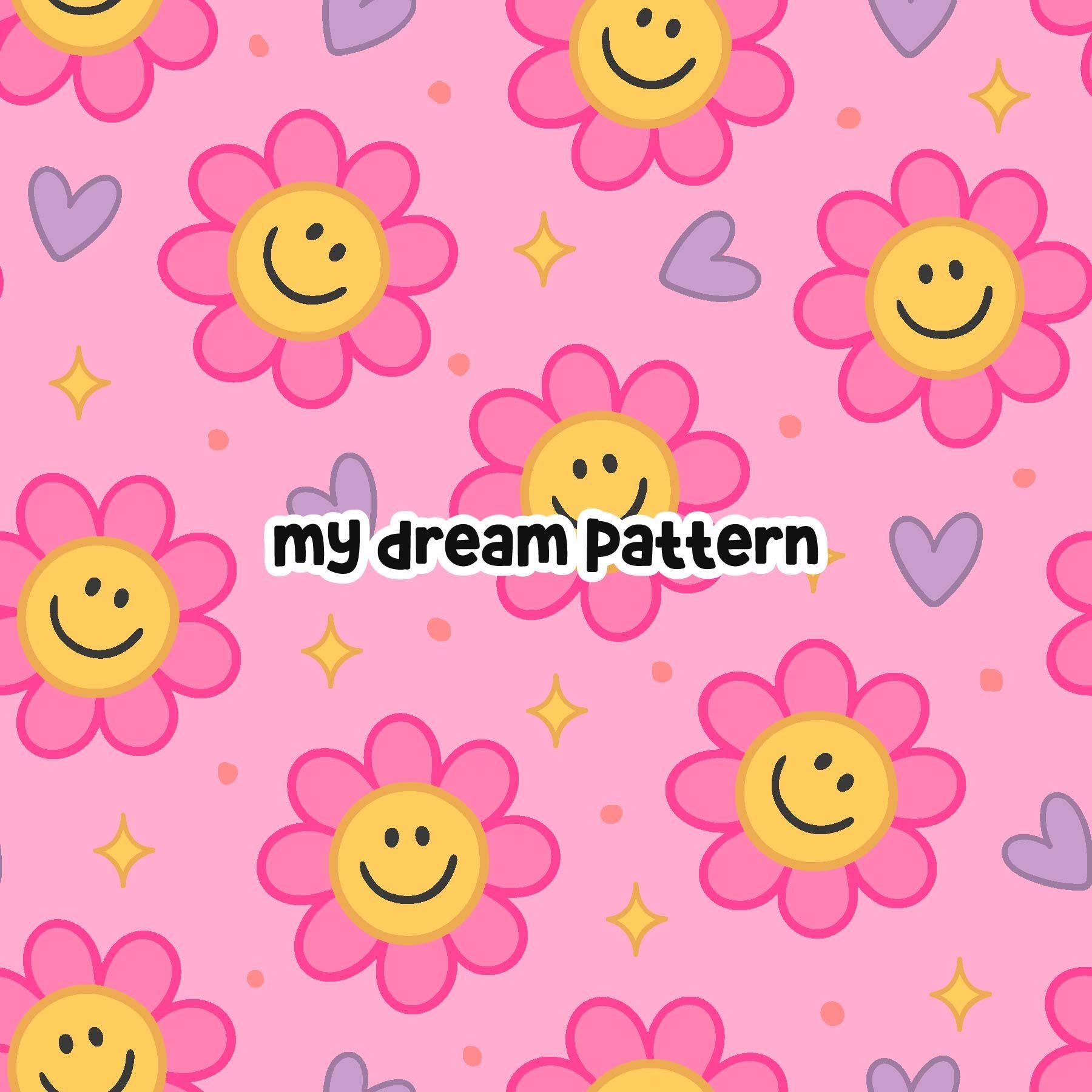 Sourire floral groovy rose sans couture Fichier sans couture Smiley Daisy Motif numérique floral rétro rose