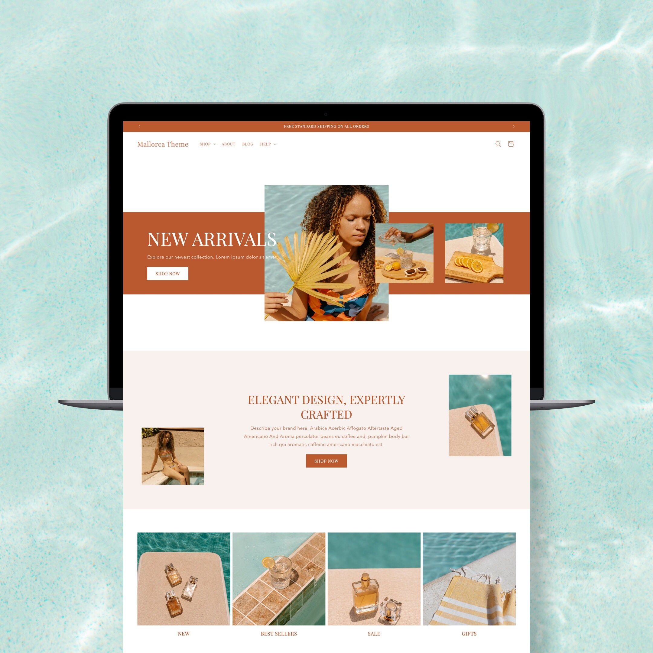 Thème Shopify minimaliste, conception de site Web de luxe, esthétique, boutique élégante, bannières toile modifiables, modèle de commerce électronique, blanc, orange