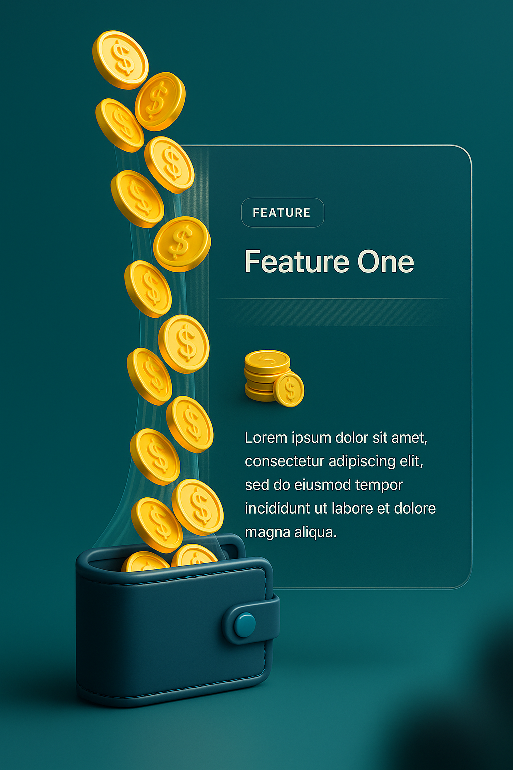 3D Illustration of Coins Flowing into a Digital Wallet