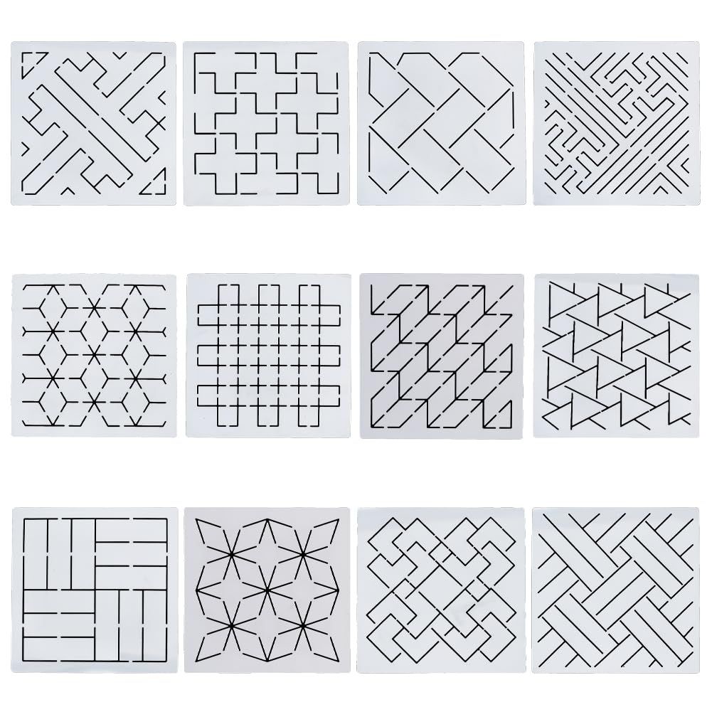 FREEBLOSS Sashiko Embroidery Stencils Sashiko Stencil Geometric Embroidery Patterns Stencils for Drawing Sashiko Template for Hand Quilting and