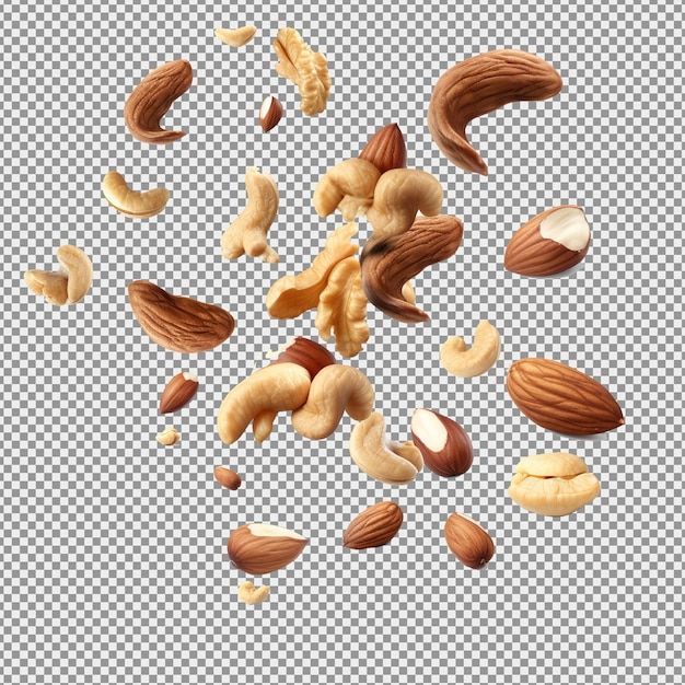 Assorted nuts mix floating above white background | Premium AI-generated PSD