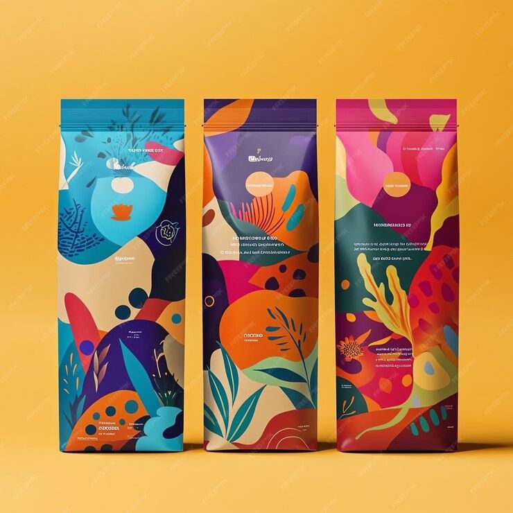 Three colorful packaging designs with abstract floral patterns | Premium AI-generated image