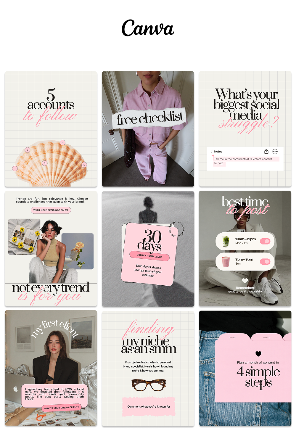 Instagram Post Templates for Social Media Managers | Pinterest Aesthetic Canva Pack