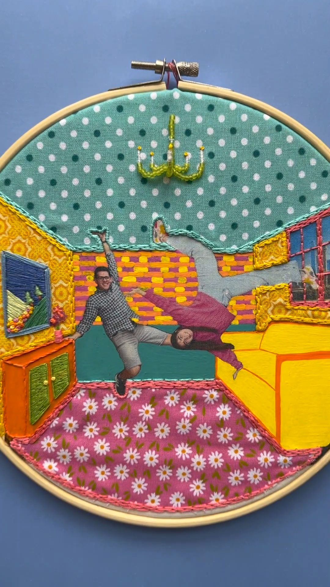 Canvas embroidery, photography embroidered, colorful art, mixed media, creative gifts