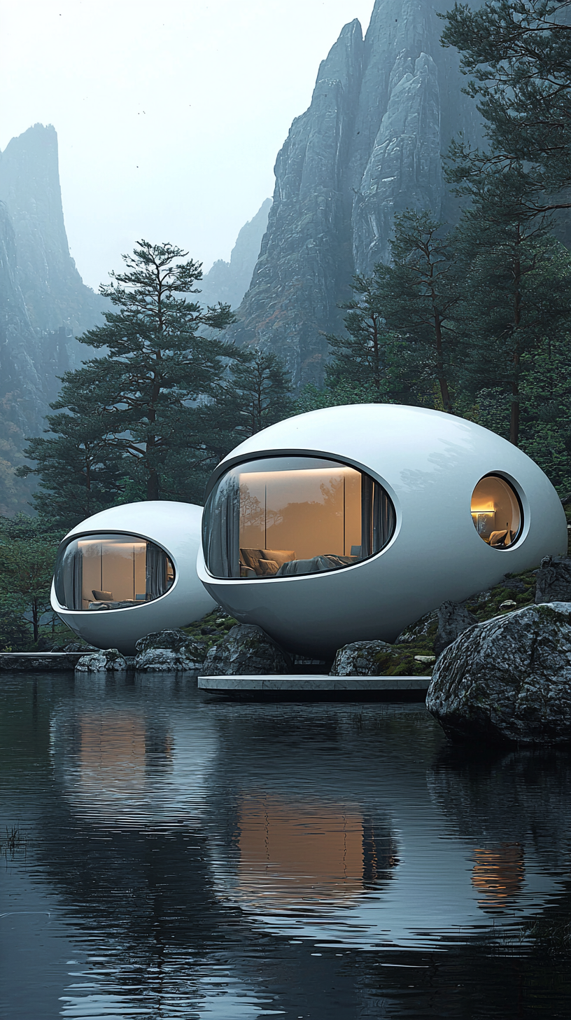 Современные полусферические ванны в уединении горной природы