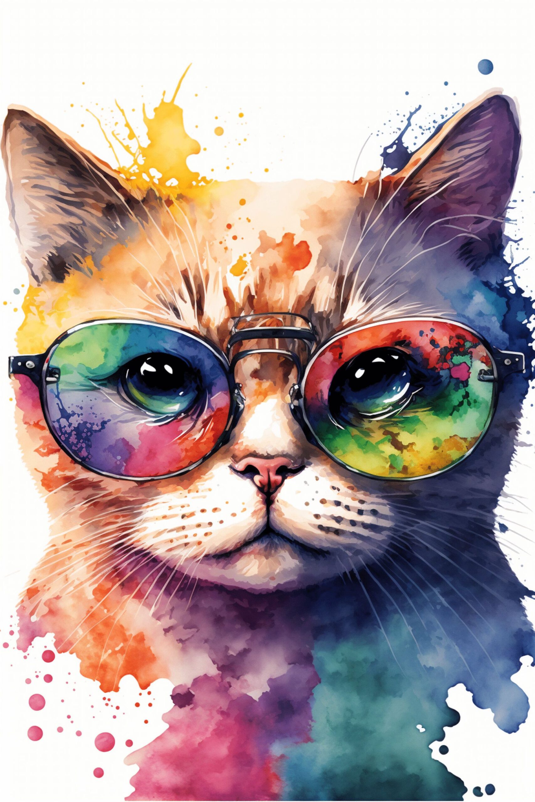 Watercolor Cat Art Print, Colorful Cat Wearing Glasses, Cute Cartoon Kitten With Sunglasses, Funny Kids Room Nursery Image, Cool Cat Image – Etsy