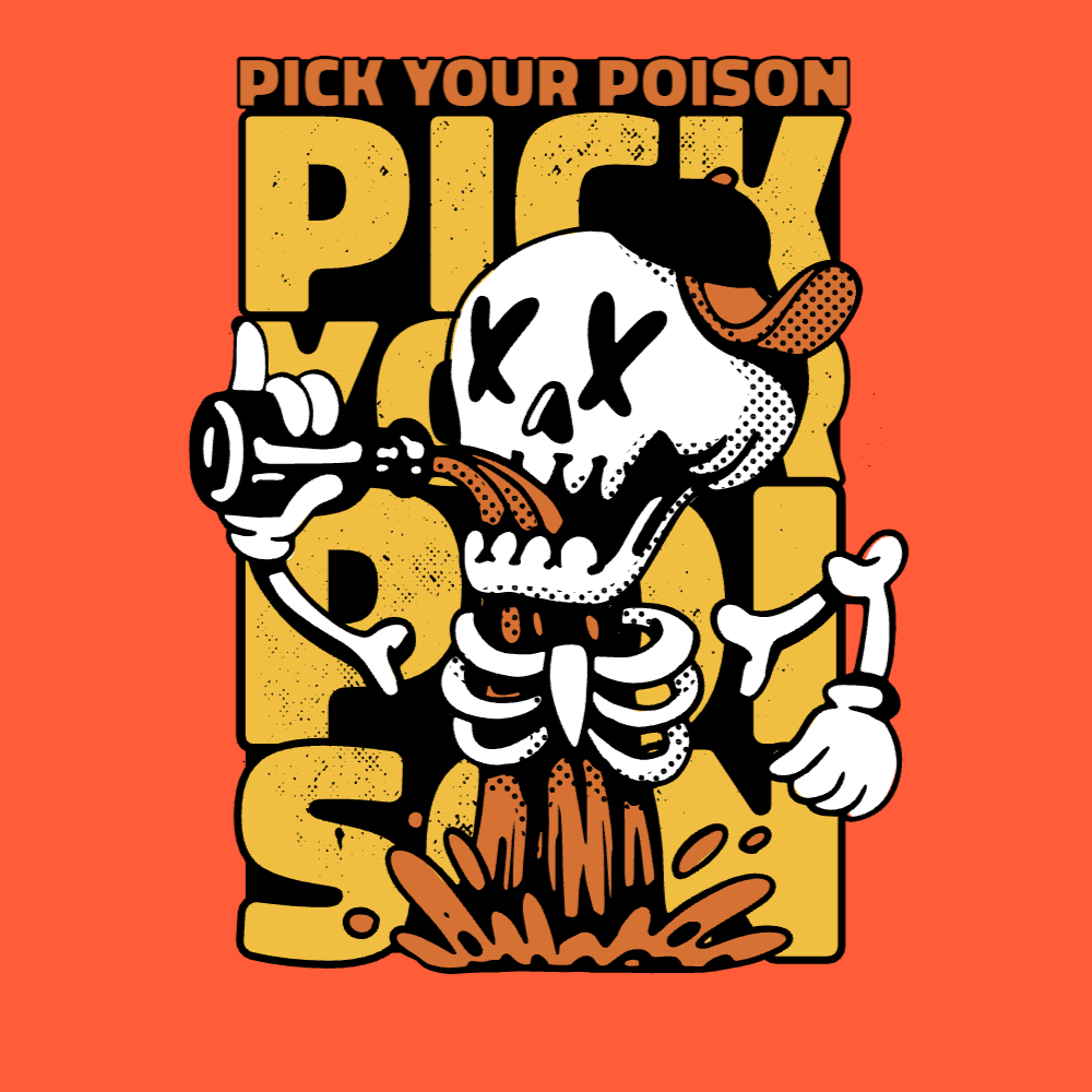 Skull drinking poison editable t-shirt template , T-Shirt Maker