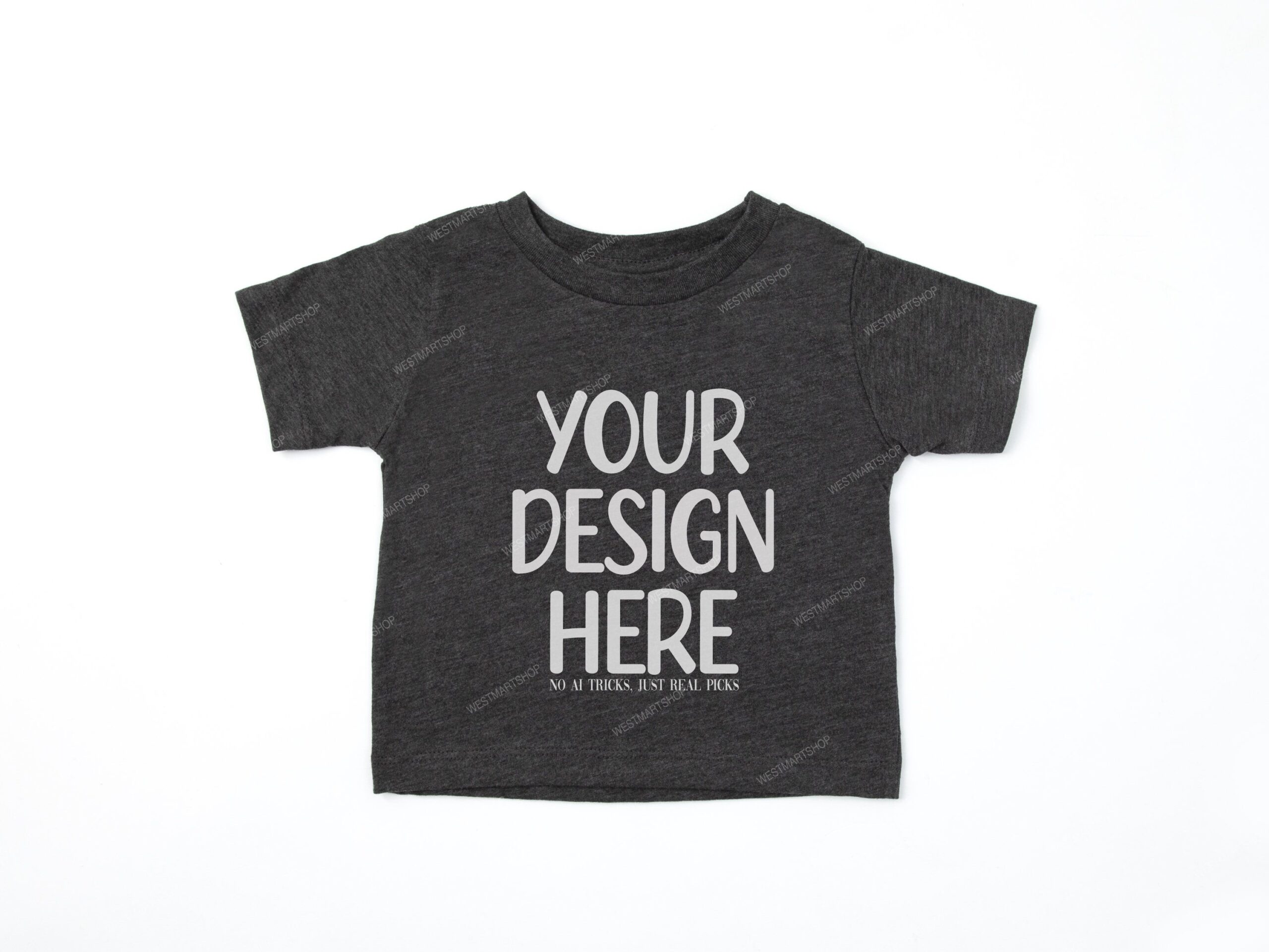 Maquette Bella Canvas 3001T gris foncé chiné, pose à plat, 3001B Bella Canvas Kids Mockup, 3001T Chemise bohème pour jeune, Bella Canvas 3001T