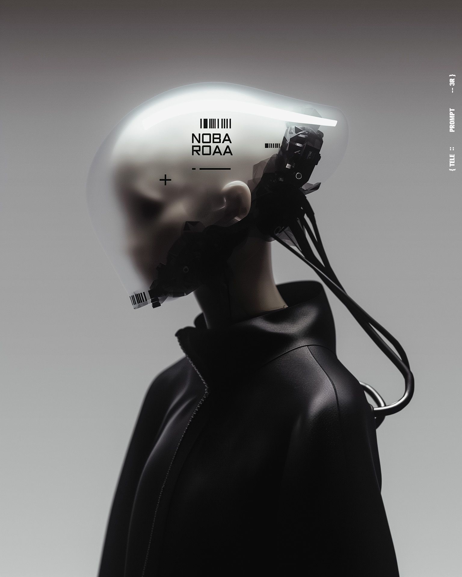 Futuristic Cyborg with High-Tech Helmet and Advanced Artificial Interface