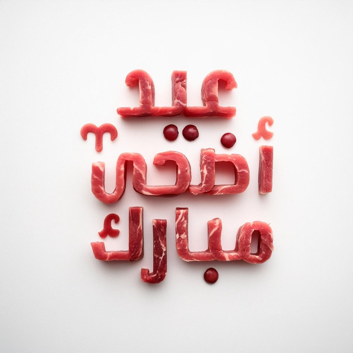 Eid Greeting Arabic | Eid Adha mubarak in arabic language made with Adobe Firefly Ai, meat material