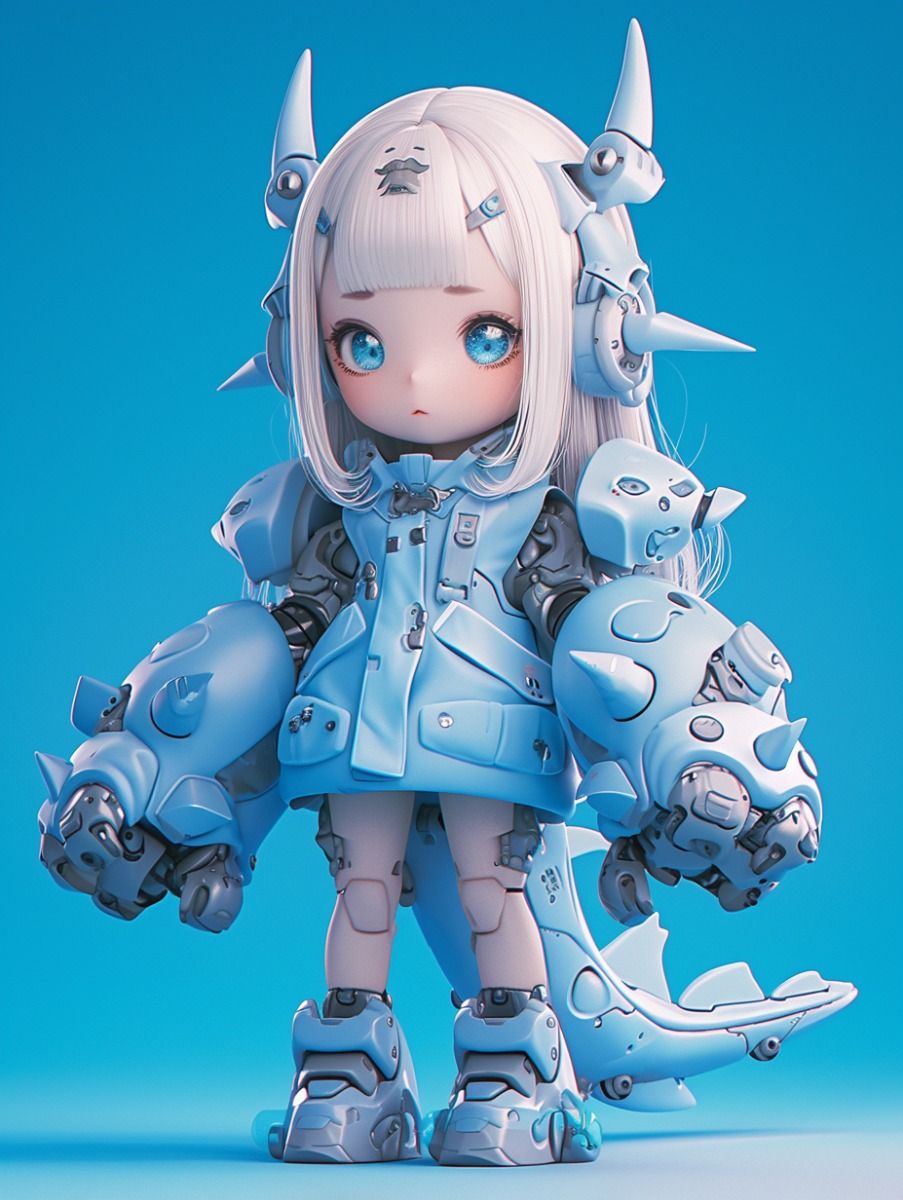 Cute shark mecha girl