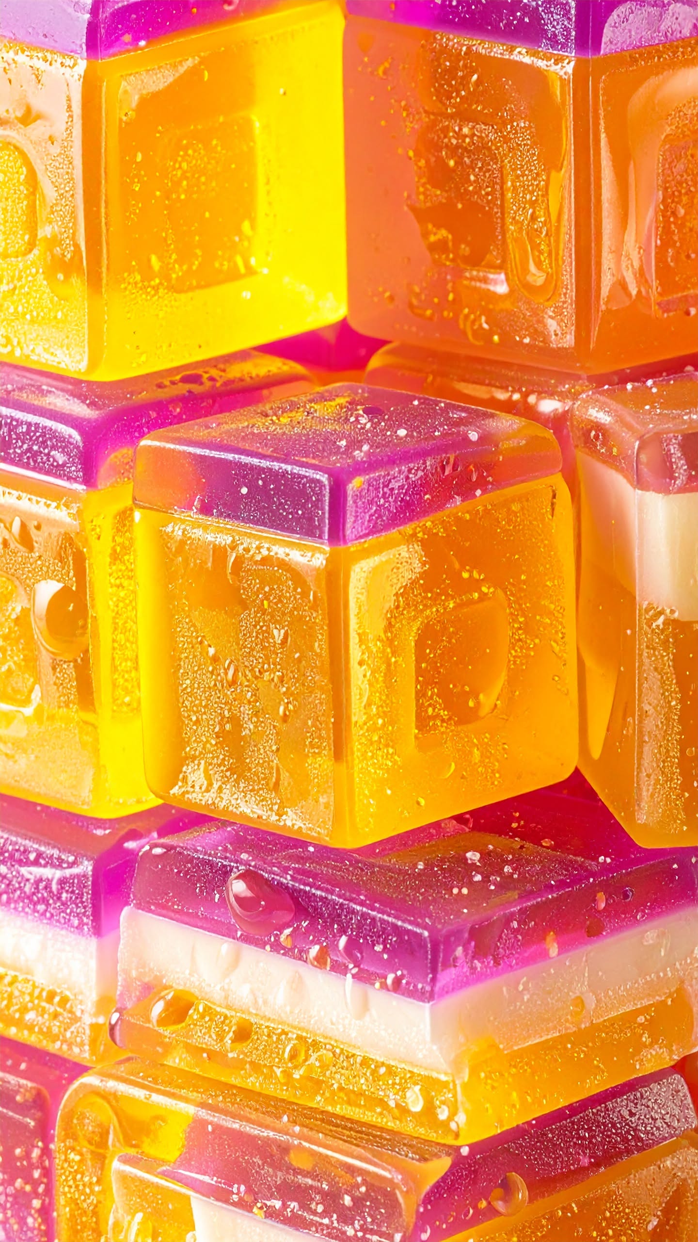 Frame-wallpaper aesthetic macro composition of perfectly formed jelly cubes