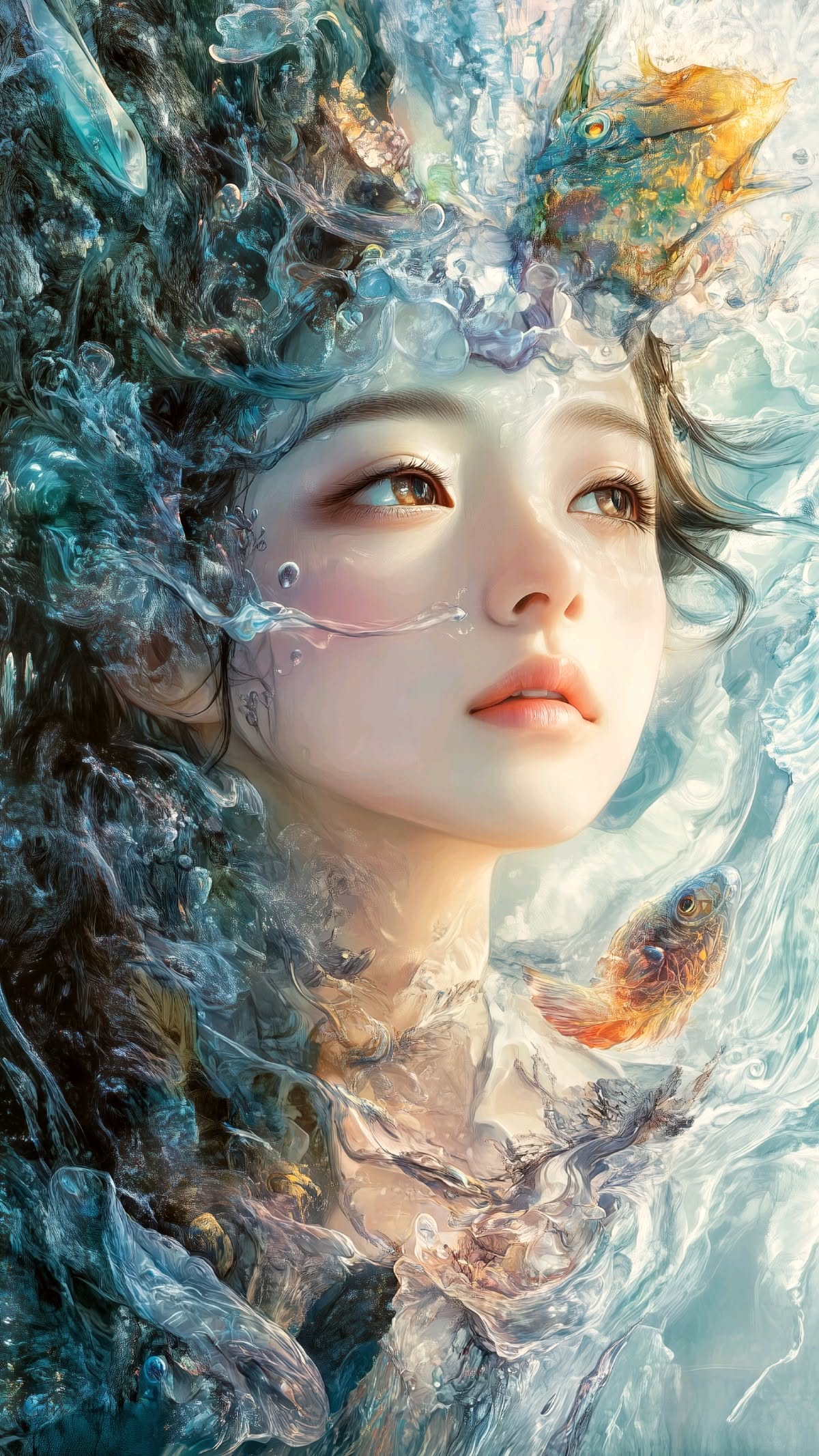 Ethereal Water Spirit Portrait with Dreamy Fantasy Light